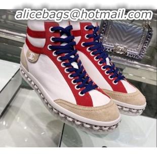 Super Quality Chanel Lambskin Chain Leather High-top Sneakers G35600 White 2020