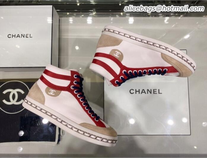 Super Quality Chanel Lambskin Chain Leather High-top Sneakers G35600 White 2020