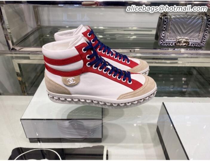 Super Quality Chanel Lambskin Chain Leather High-top Sneakers G35600 White 2020