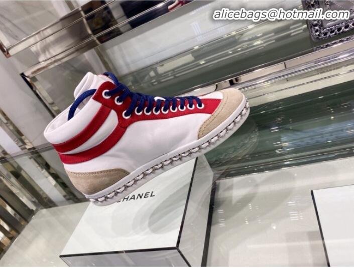 Super Quality Chanel Lambskin Chain Leather High-top Sneakers G35600 White 2020