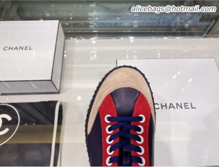 Lowest Cost Chanel Lambskin Chain Leather High-top Sneakers G35600 Navy Blue 2020