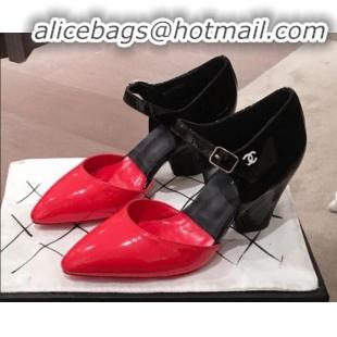 Best Design Chanel Patent Calfskin Mary Jane Pumps G35426 Red/Black 2020