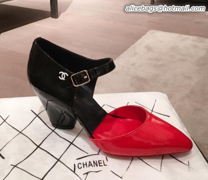 Best Design Chanel Patent Calfskin Mary Jane Pumps G35426 Red/Black 2020