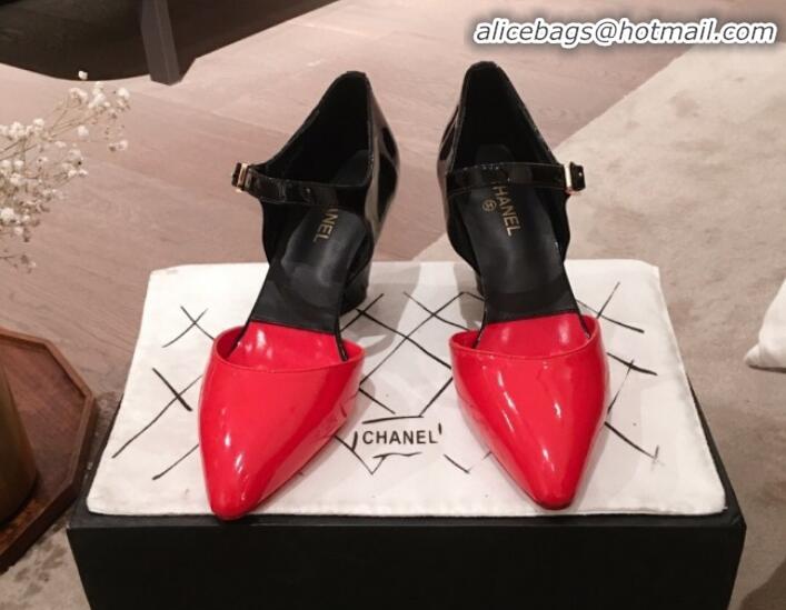 Best Design Chanel Patent Calfskin Mary Jane Pumps G35426 Red/Black 2020