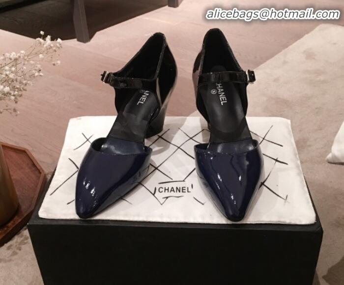 Good Product Chanel Patent Calfskin Mary Jane Pumps G35426 Black/Navy Blue 2020