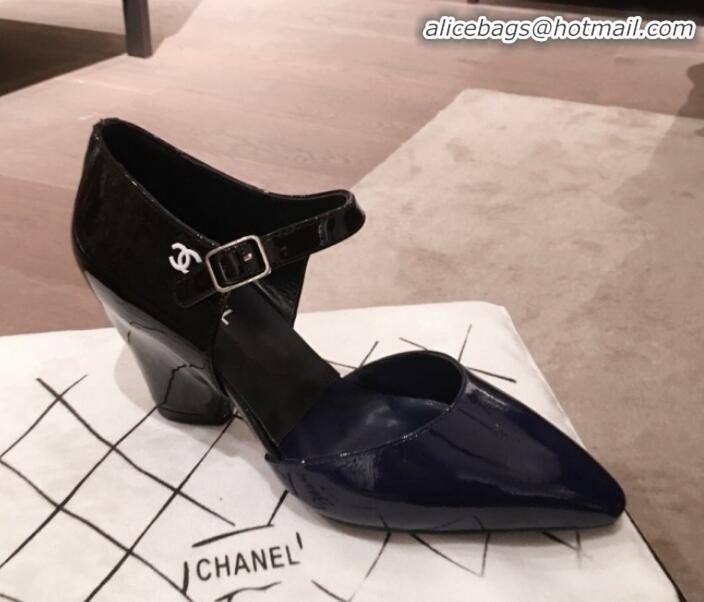 Good Product Chanel Patent Calfskin Mary Jane Pumps G35426 Black/Navy Blue 2020