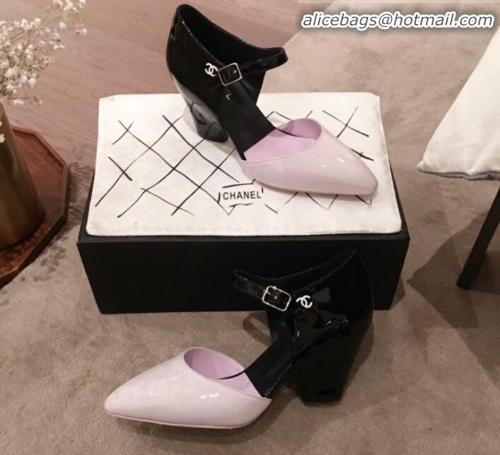 Top Grade Chanel Patent Calfskin Mary Jane Pumps G35426 Purple/Black 2020