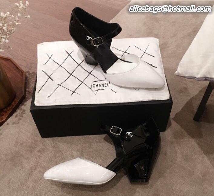 Super Quality Chanel Patent Calfskin Mary Jane Pumps G35426 White/Black 2020