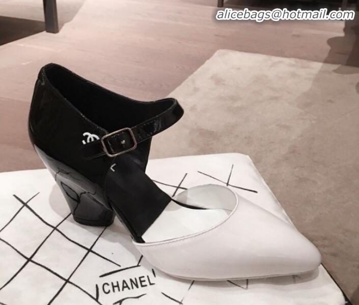 Super Quality Chanel Patent Calfskin Mary Jane Pumps G35426 White/Black 2020