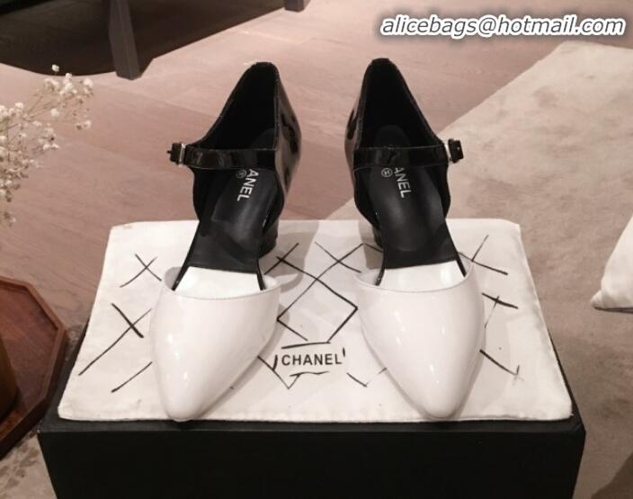 Super Quality Chanel Patent Calfskin Mary Jane Pumps G35426 White/Black 2020