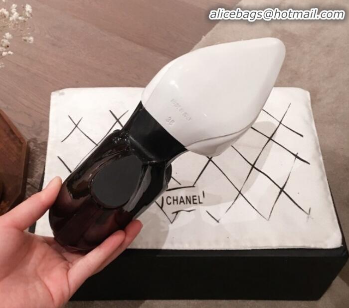 Super Quality Chanel Patent Calfskin Mary Jane Pumps G35426 White/Black 2020