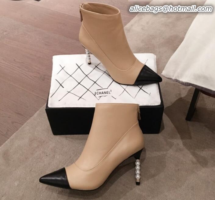 Discount Chanel Lambskin Pearl Heel Short Boots G35548 Nude 2020