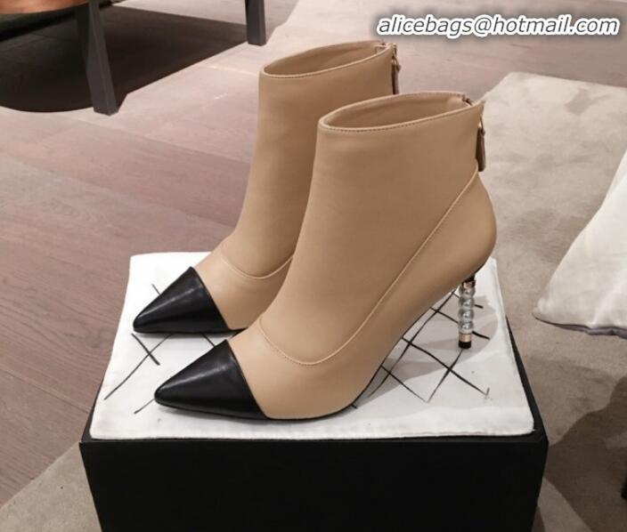 Discount Chanel Lambskin Pearl Heel Short Boots G35548 Nude 2020