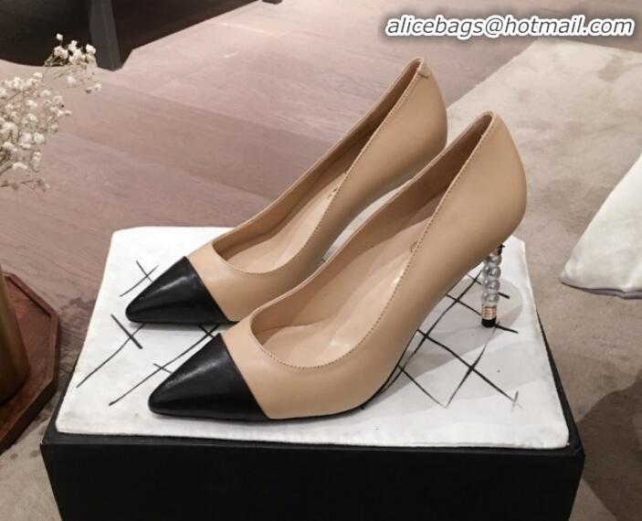 Shop Duplicate Chanel Lambskin Pearl Heel Pumps G35534 Nude 2020