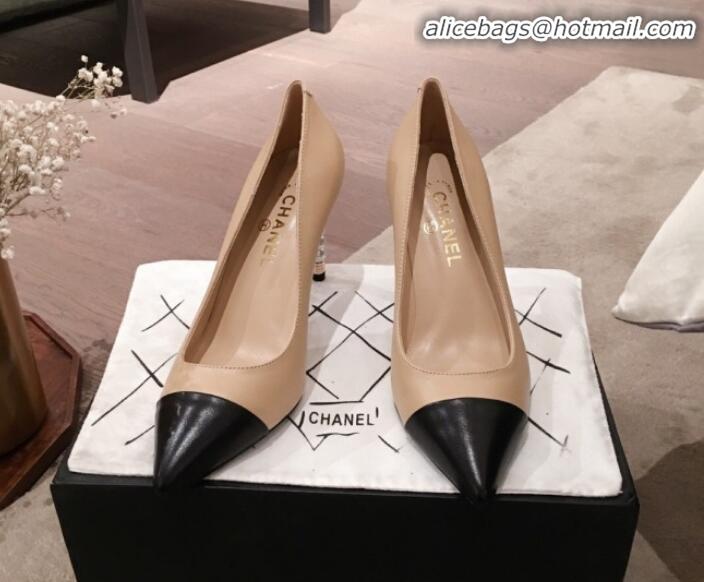 Shop Duplicate Chanel Lambskin Pearl Heel Pumps G35534 Nude 2020