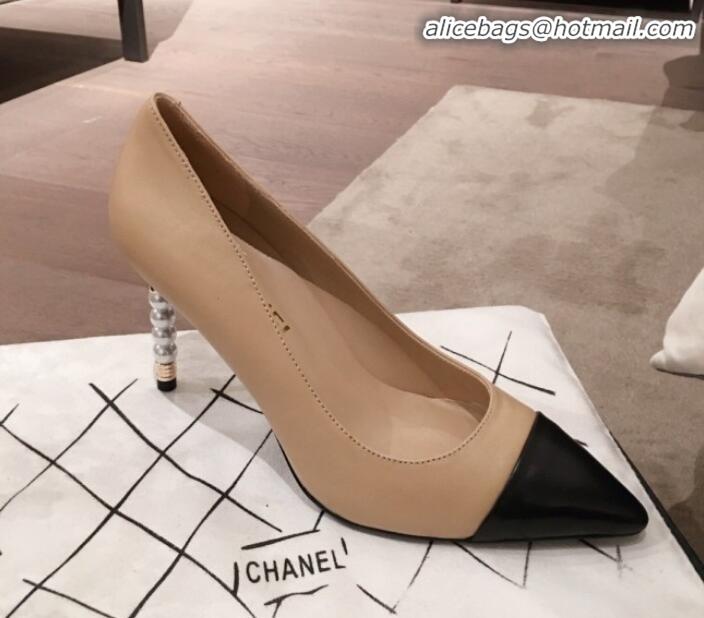 Shop Duplicate Chanel Lambskin Pearl Heel Pumps G35534 Nude 2020