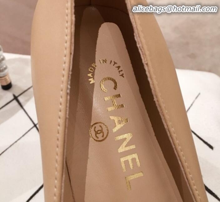 Shop Duplicate Chanel Lambskin Pearl Heel Pumps G35534 Nude 2020