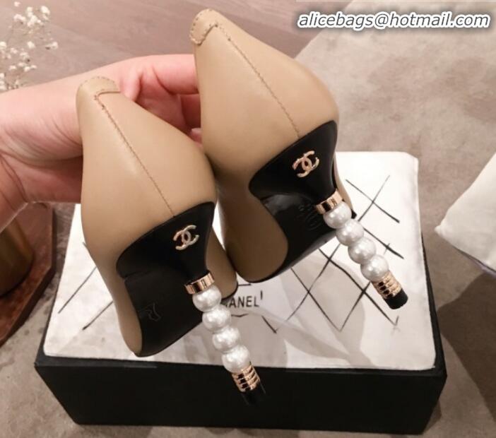 Shop Duplicate Chanel Lambskin Pearl Heel Pumps G35534 Nude 2020