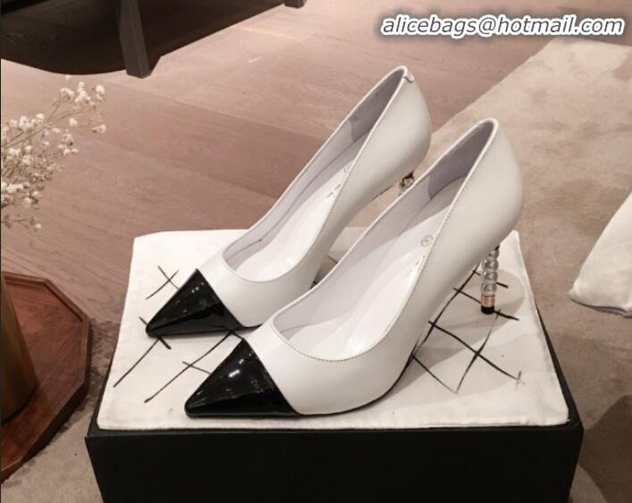 Pretty Style Chanel Lambskin Pearl Heel Pumps G35534 White 2020