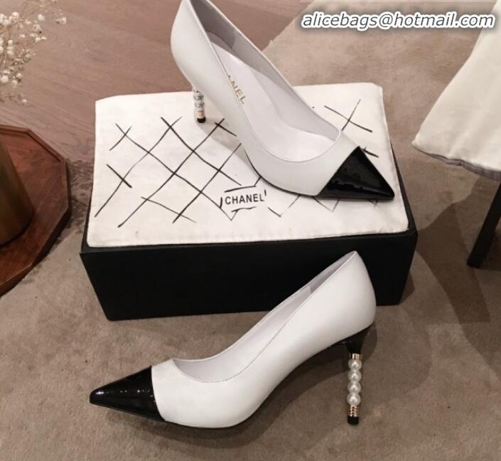 Pretty Style Chanel Lambskin Pearl Heel Pumps G35534 White 2020