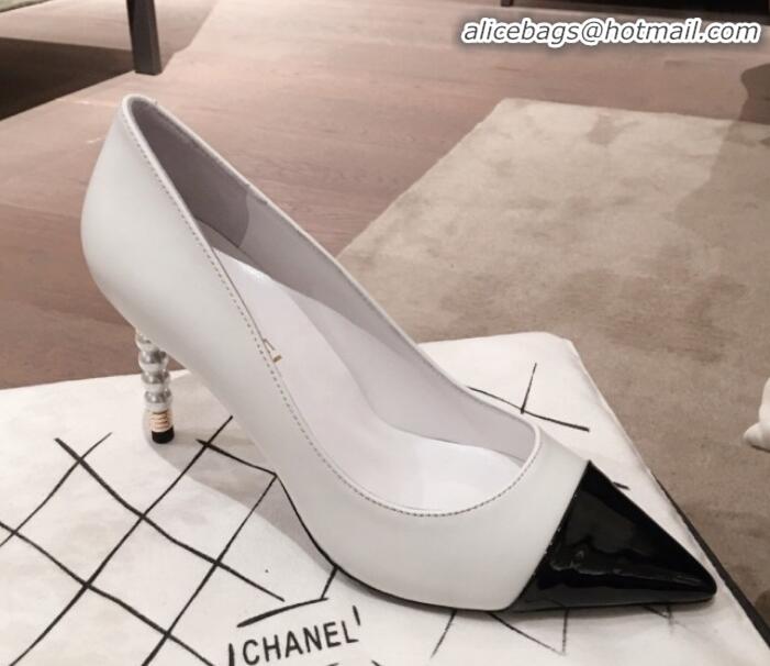 Pretty Style Chanel Lambskin Pearl Heel Pumps G35534 White 2020