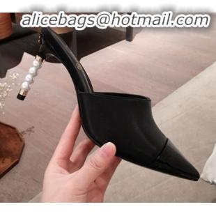 Popular Style Chanel Lambskin Pearl Heel Mules G35540 Black 2020