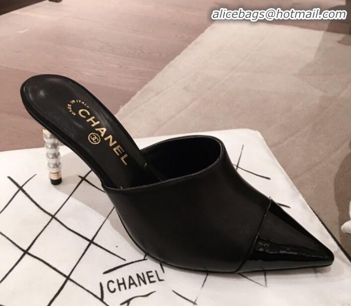 Popular Style Chanel Lambskin Pearl Heel Mules G35540 Black 2020