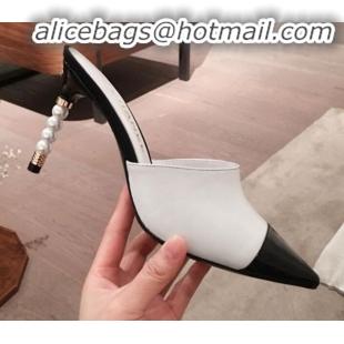 Best Quality Chanel Lambskin Pearl Heel Mules G35540 White 2020