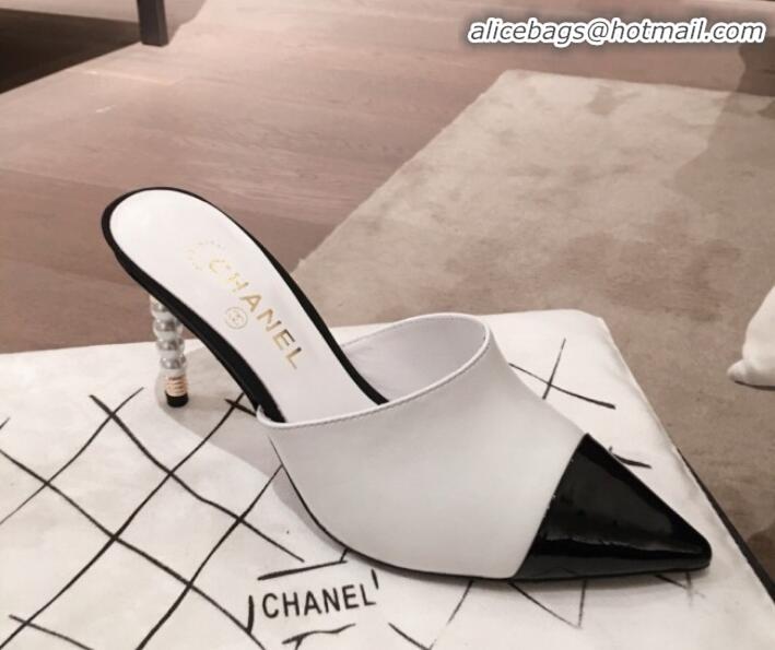 Best Quality Chanel Lambskin Pearl Heel Mules G35540 White 2020