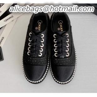 Trendy Design Chanel Pearl Fabric Sneakers G23128 Black 2020