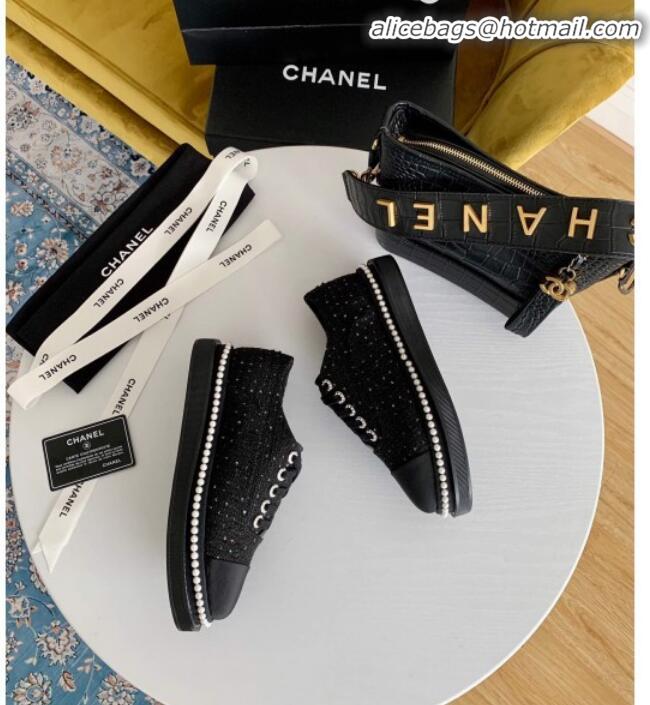 Trendy Design Chanel Pearl Fabric Sneakers G23128 Black 2020