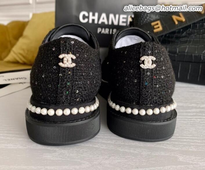 Trendy Design Chanel Pearl Fabric Sneakers G23128 Black 2020