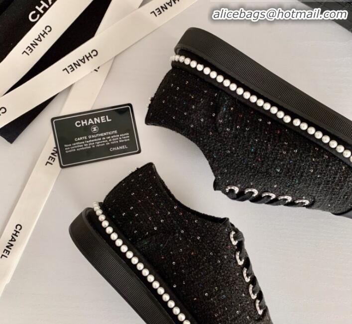 Trendy Design Chanel Pearl Fabric Sneakers G23128 Black 2020