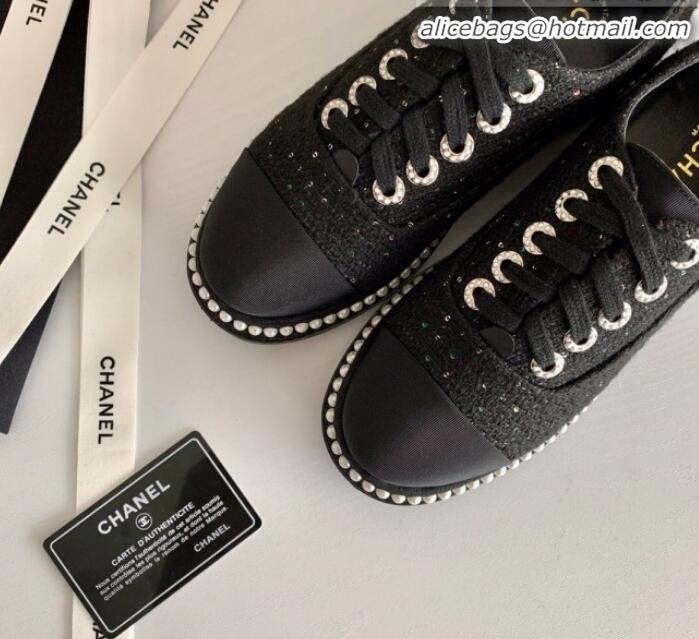 Trendy Design Chanel Pearl Fabric Sneakers G23128 Black 2020