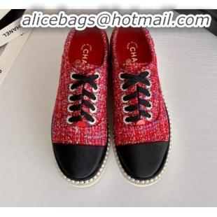 Good Product Chanel Pearl Fabric Sneakers G23128 Red 2020 