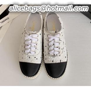 New Style Chanel Pearl Fabric Sneakers G23128 White 2020 