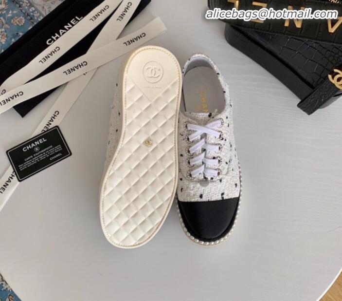 New Style Chanel Pearl Fabric Sneakers G23128 White 2020 