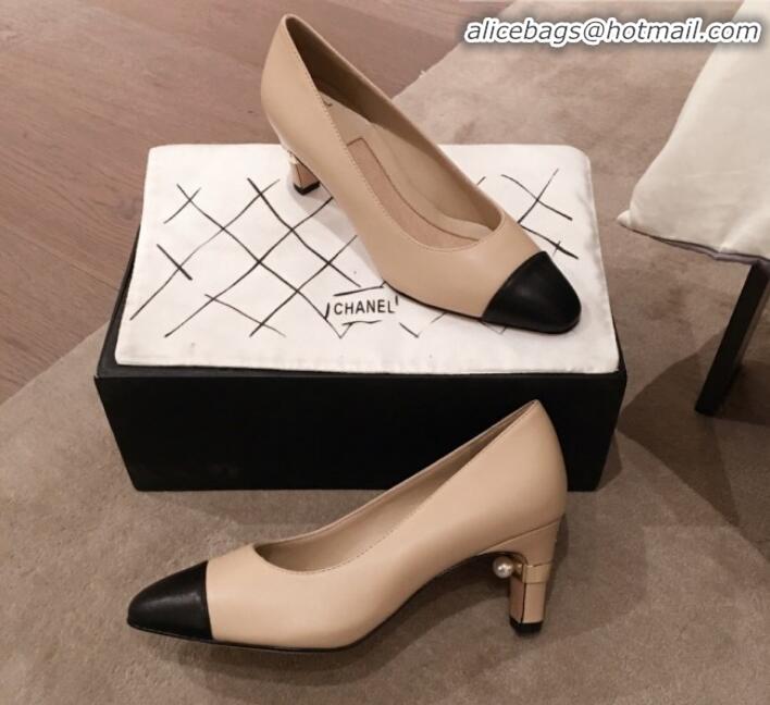 Charming Chanel Lambskin Pearl Heel Pumps G35112 Beige 2020