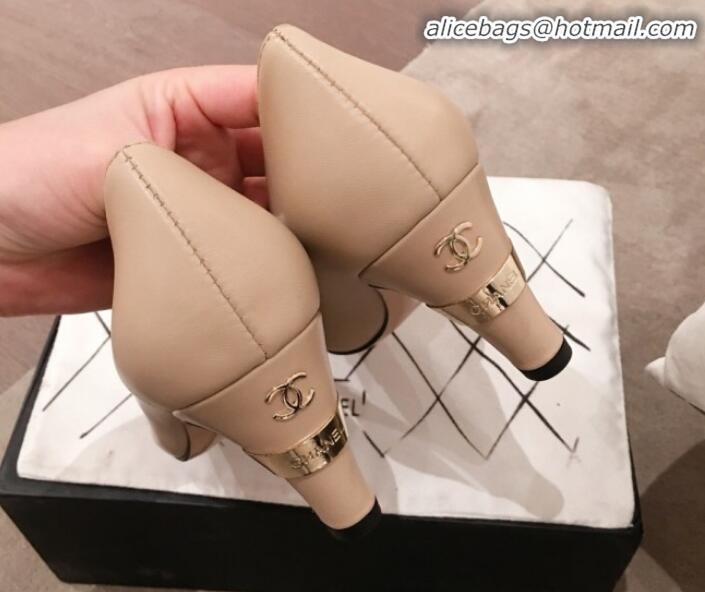 Charming Chanel Lambskin Pearl Heel Pumps G35112 Beige 2020