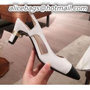 Good Looking Chanel Lambskin Pearl Heel Slingbacks Pumps G34597 White 2020