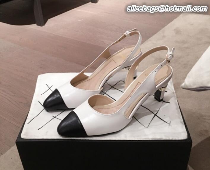 Good Looking Chanel Lambskin Pearl Heel Slingbacks Pumps G34597 White 2020