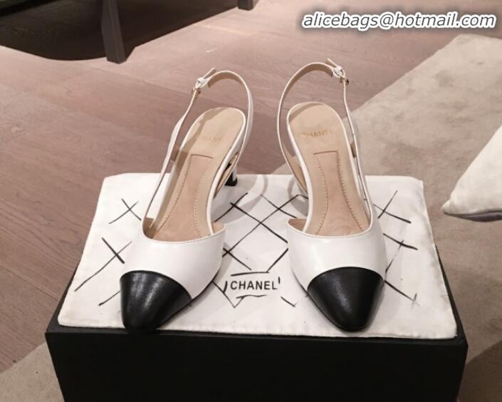 Good Looking Chanel Lambskin Pearl Heel Slingbacks Pumps G34597 White 2020