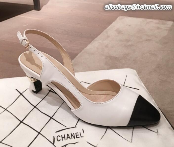 Good Looking Chanel Lambskin Pearl Heel Slingbacks Pumps G34597 White 2020