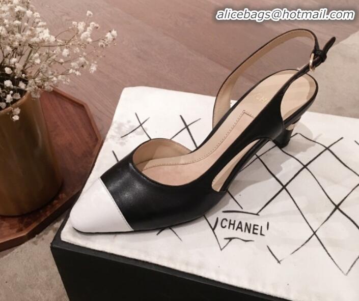 Top Quality Chanel Lambskin Pearl Heel Slingbacks Pumps G34597 Black 2020