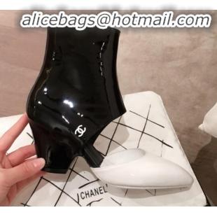 Best Product Chanel Patent Calfskin Mary Jane Open Ankle Short Boots G35431 White/Black 