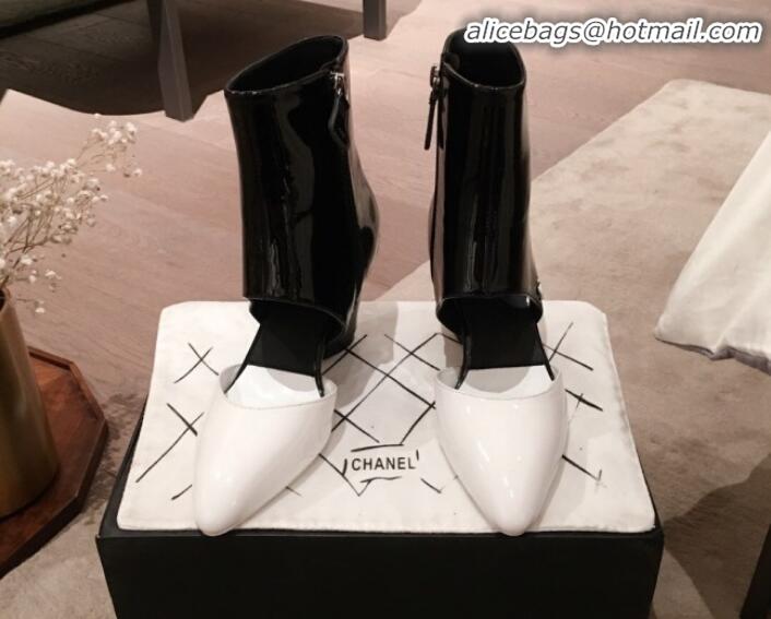 Best Product Chanel Patent Calfskin Mary Jane Open Ankle Short Boots G35431 White/Black 