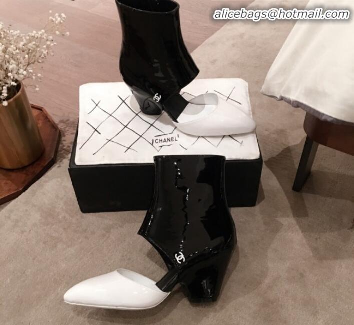 Best Product Chanel Patent Calfskin Mary Jane Open Ankle Short Boots G35431 White/Black 