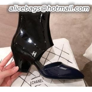 Affordable Price Chanel Patent Calfskin Mary Jane Open Ankle Short Boots G35431 Blue/Black 