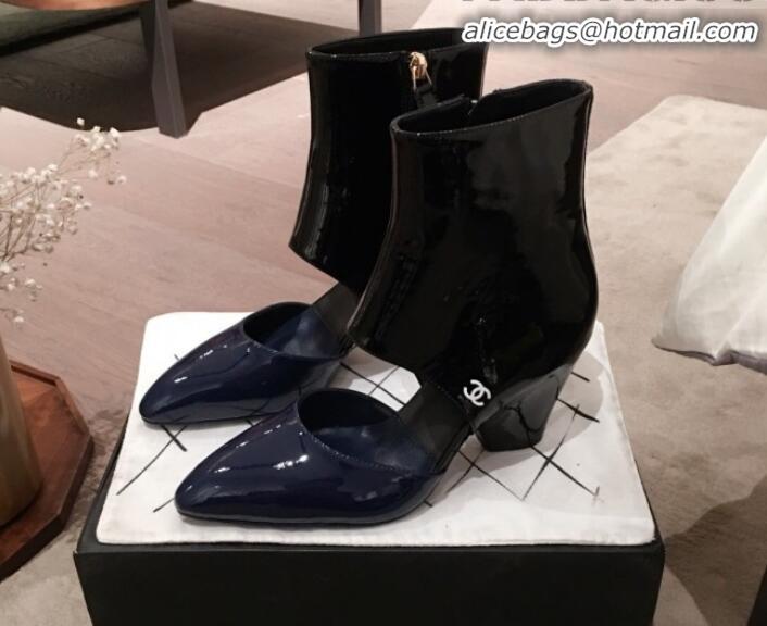 Affordable Price Chanel Patent Calfskin Mary Jane Open Ankle Short Boots G35431 Blue/Black 