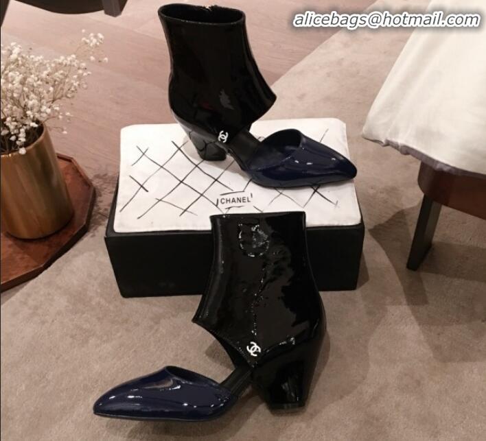 Affordable Price Chanel Patent Calfskin Mary Jane Open Ankle Short Boots G35431 Blue/Black 